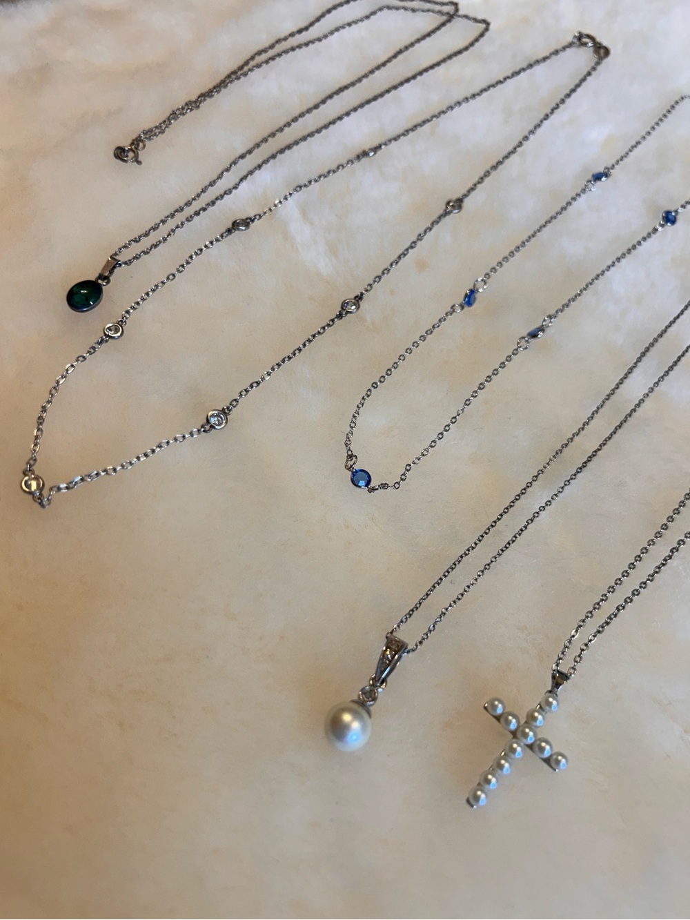 Lot of 4 sterling silver necklaces 925 pearl eilat crystal